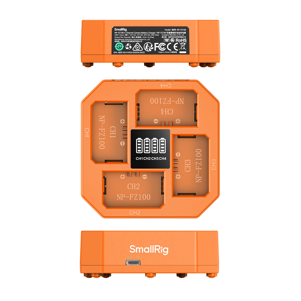 SmallRig 4839 NP-FZ100 四充電池充電器 60W快充 適用Sony 附充電線 公司貨:圖片 4