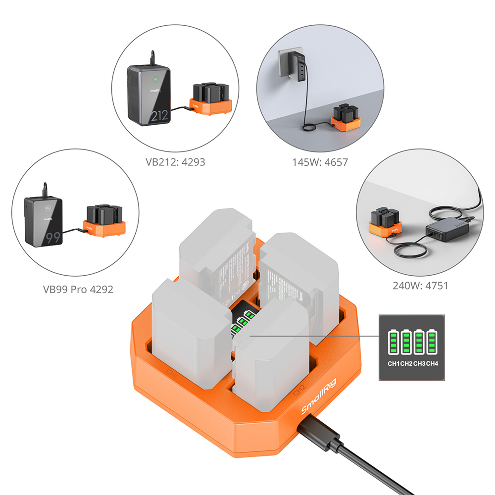 SmallRig 4839 NP-FZ100 四充電池充電器 60W快充 適用Sony 附充電線 公司貨:圖片 8